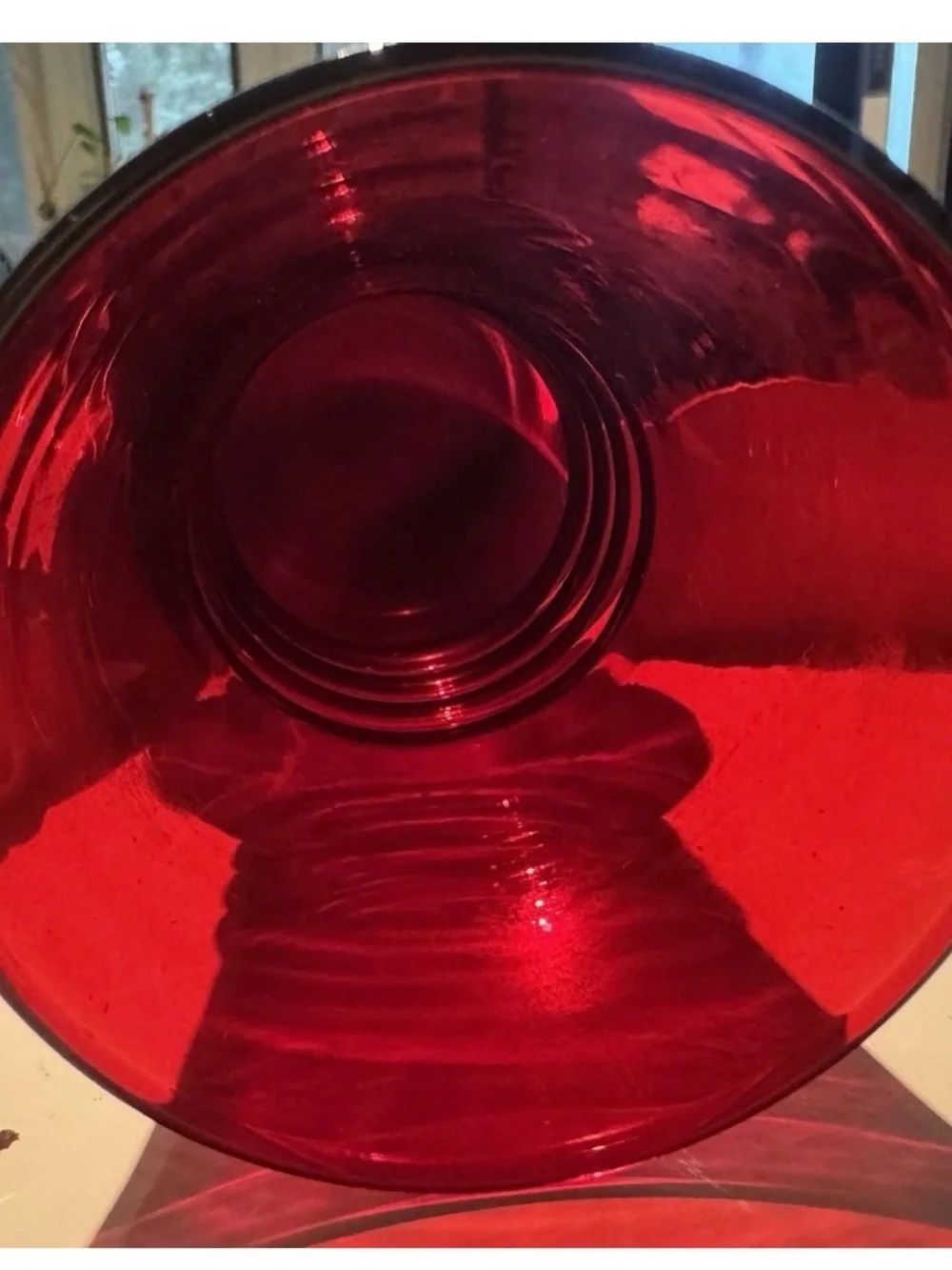 Vtg Ruby Red Anchor Hocking Ribbed Glass Vase 6.5” & Jeanette Fading Yellow/red